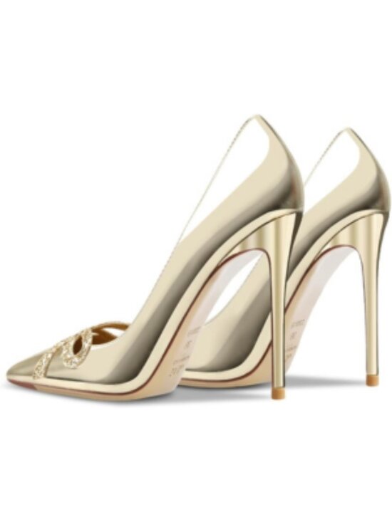Women's Gold Pointed Butterfly Decoration Shallow 3.9in Stiletto Pumps Heels - Picture 5 of 7